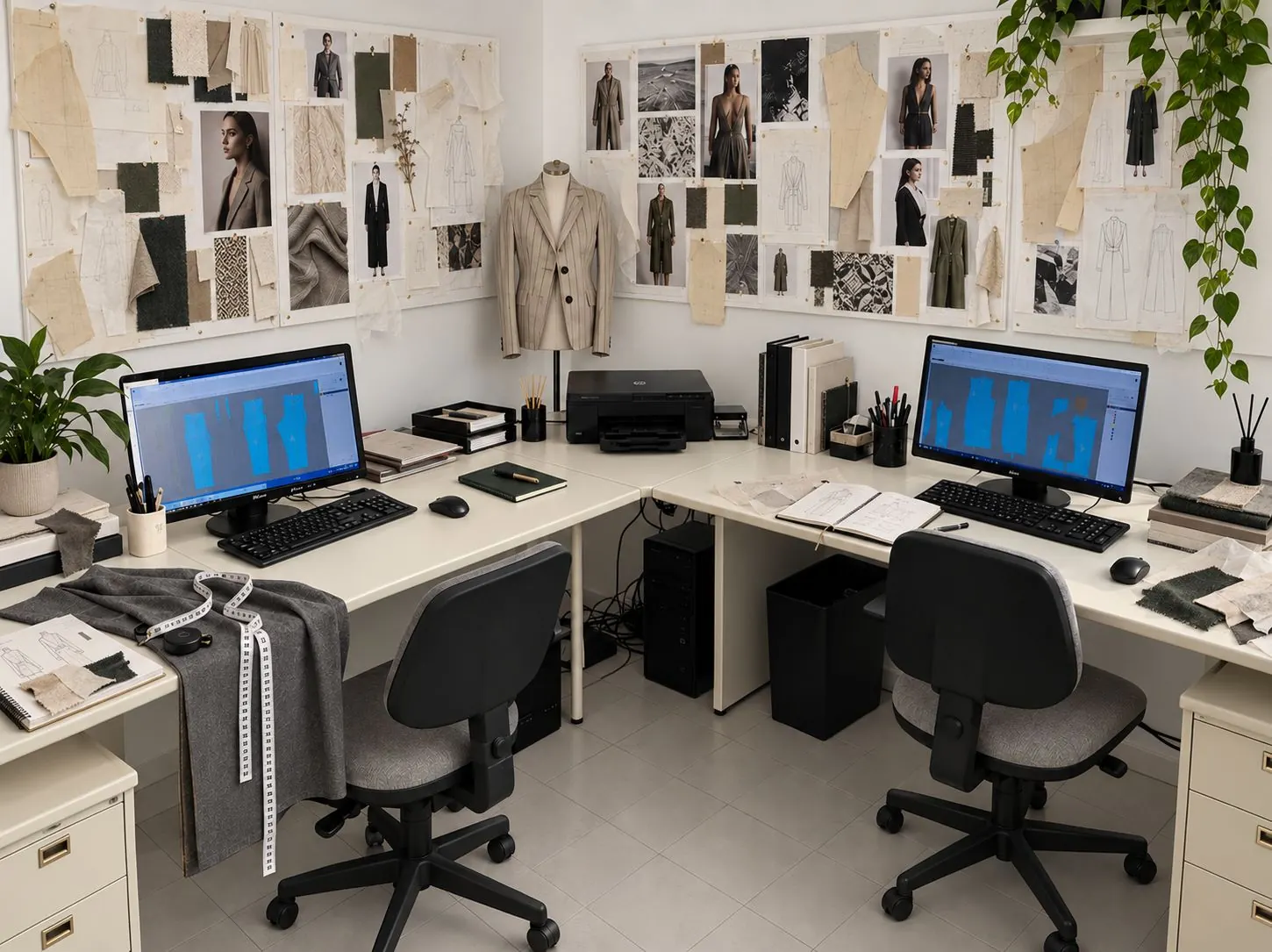 Postazioni dell'ufficio CAD con cartamodelli a schermo